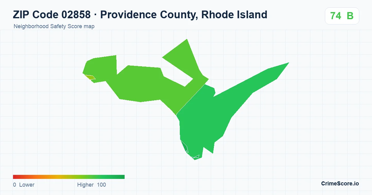 ZIP Code 02858 in Providence County, Rhode Island neighborhood Safety Score map