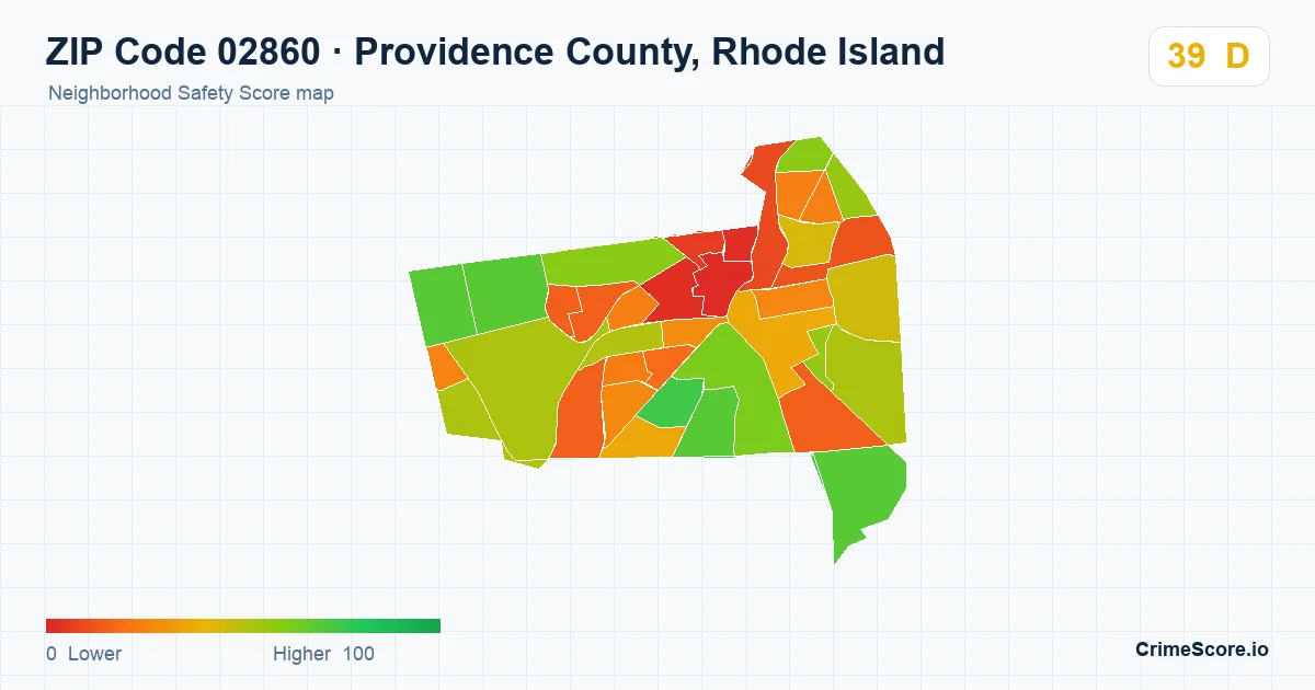 ZIP Code 02860 in Providence County, Rhode Island neighborhood Safety Score map