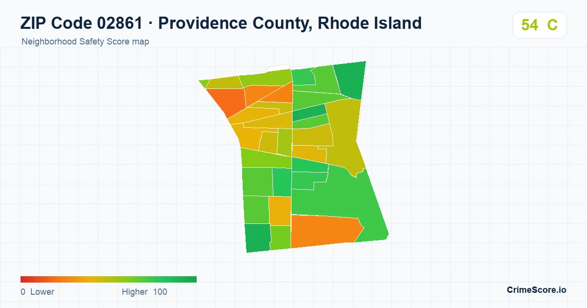 ZIP Code 02861 in Providence County, Rhode Island neighborhood Safety Score map