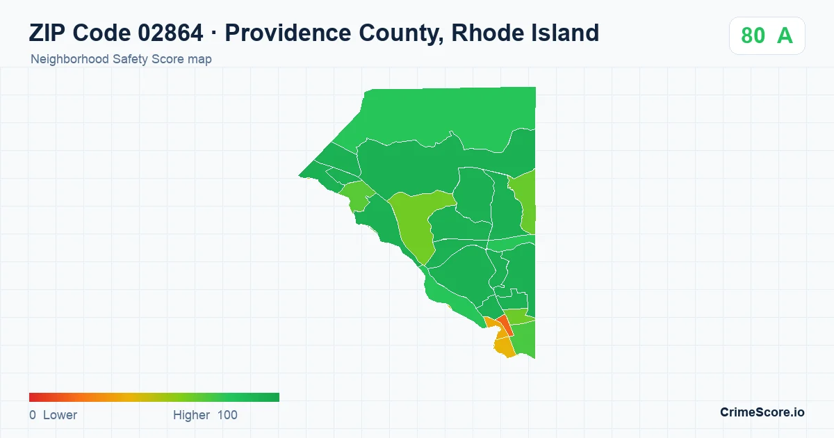 ZIP Code 02864 in Providence County, Rhode Island neighborhood Safety Score map