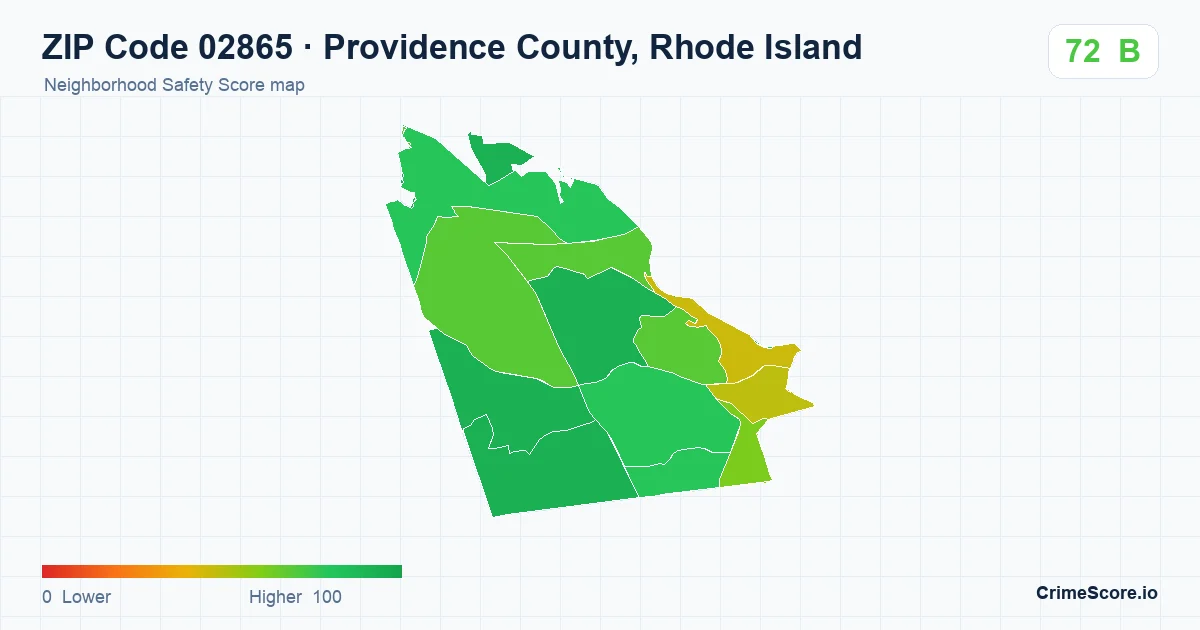 ZIP Code 02865 in Providence County, Rhode Island neighborhood Safety Score map