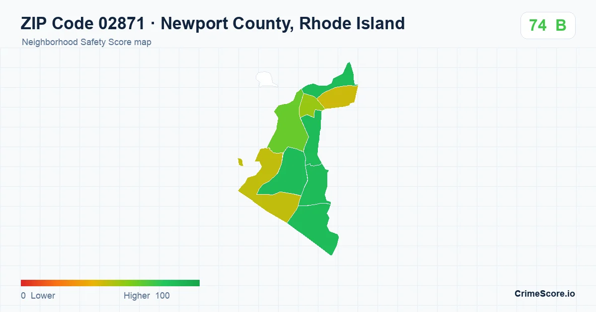 ZIP Code 02871 in Newport County, Rhode Island neighborhood Safety Score map