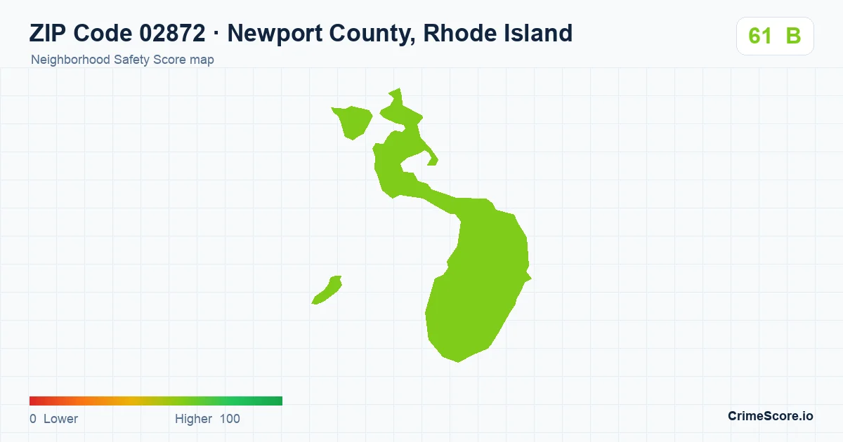 ZIP Code 02872 in Newport County, Rhode Island neighborhood Safety Score map