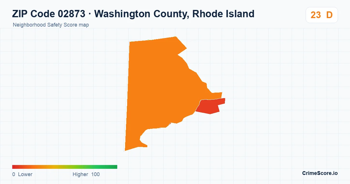 ZIP Code 02873 in Washington County, Rhode Island neighborhood Safety Score map