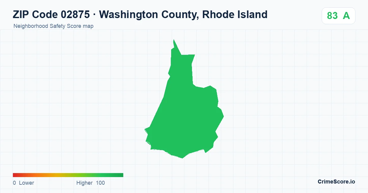 ZIP Code 02875 in Washington County, Rhode Island neighborhood Safety Score map