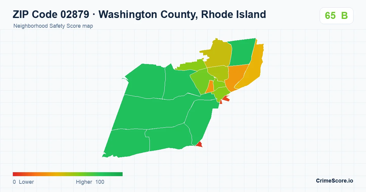 ZIP Code 02879 in Washington County, Rhode Island neighborhood Safety Score map
