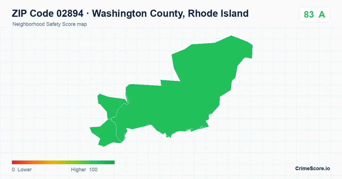 ZIP Code 02894 in Washington County, Rhode Island neighborhood Safety Score map