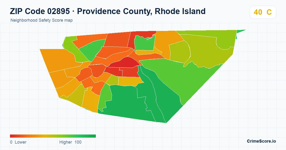 ZIP Code 02895 in Providence County, Rhode Island neighborhood Safety Score map