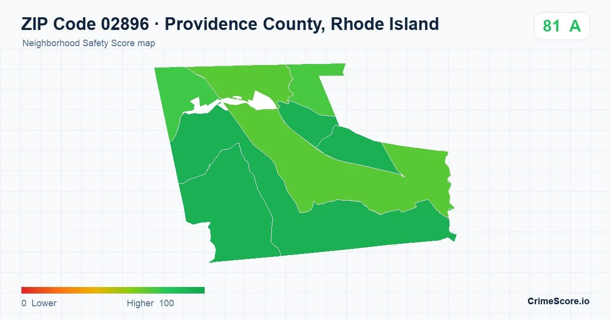 ZIP Code 02896 in Providence County, Rhode Island neighborhood Safety Score map