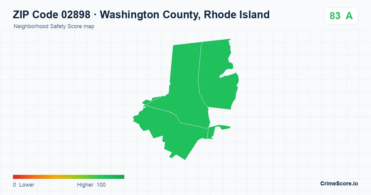ZIP Code 02898 in Washington County, Rhode Island neighborhood Safety Score map