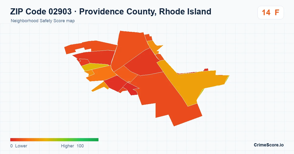 ZIP Code 02903 in Providence County, Rhode Island neighborhood Safety Score map
