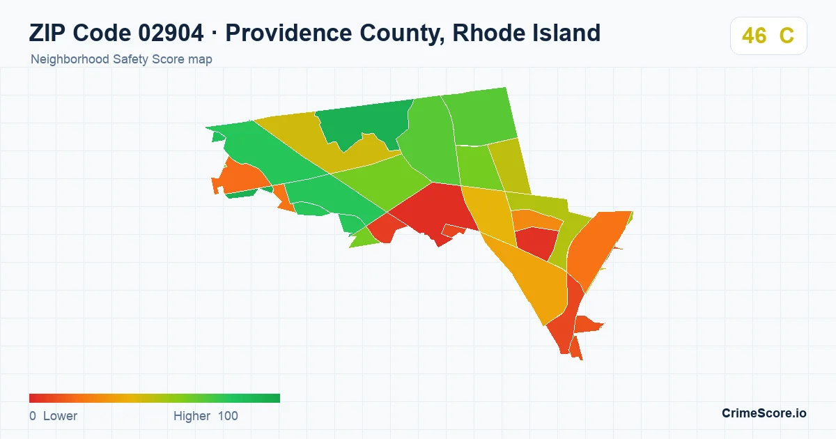 ZIP Code 02904 in Providence County, Rhode Island neighborhood Safety Score map