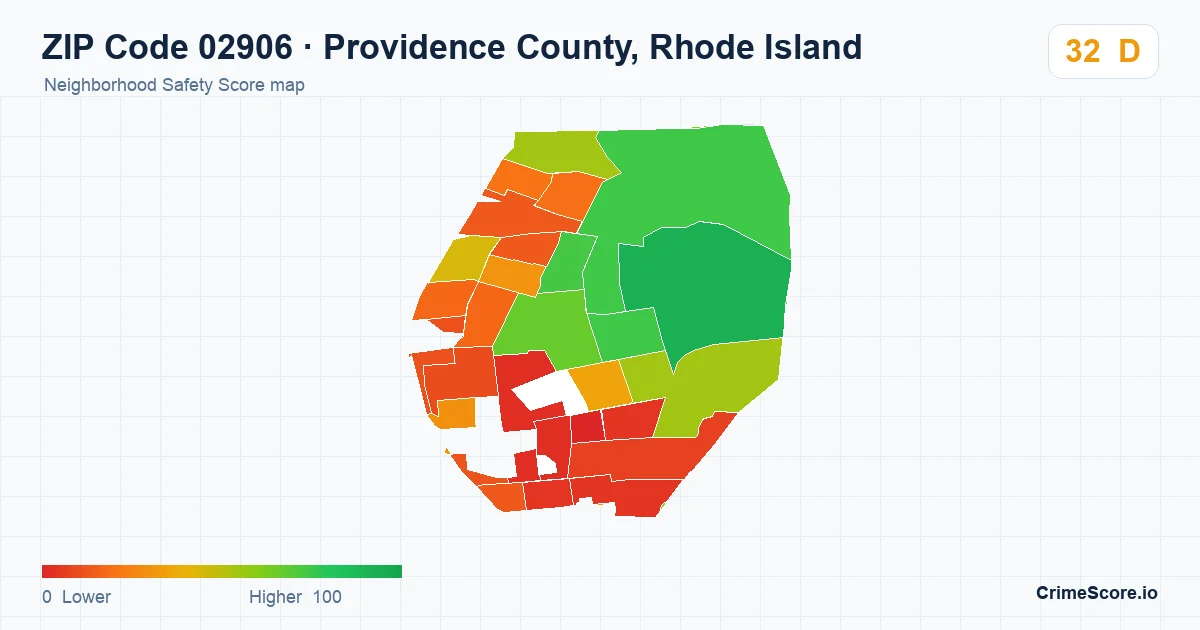 ZIP Code 02906 in Providence County, Rhode Island neighborhood Safety Score map