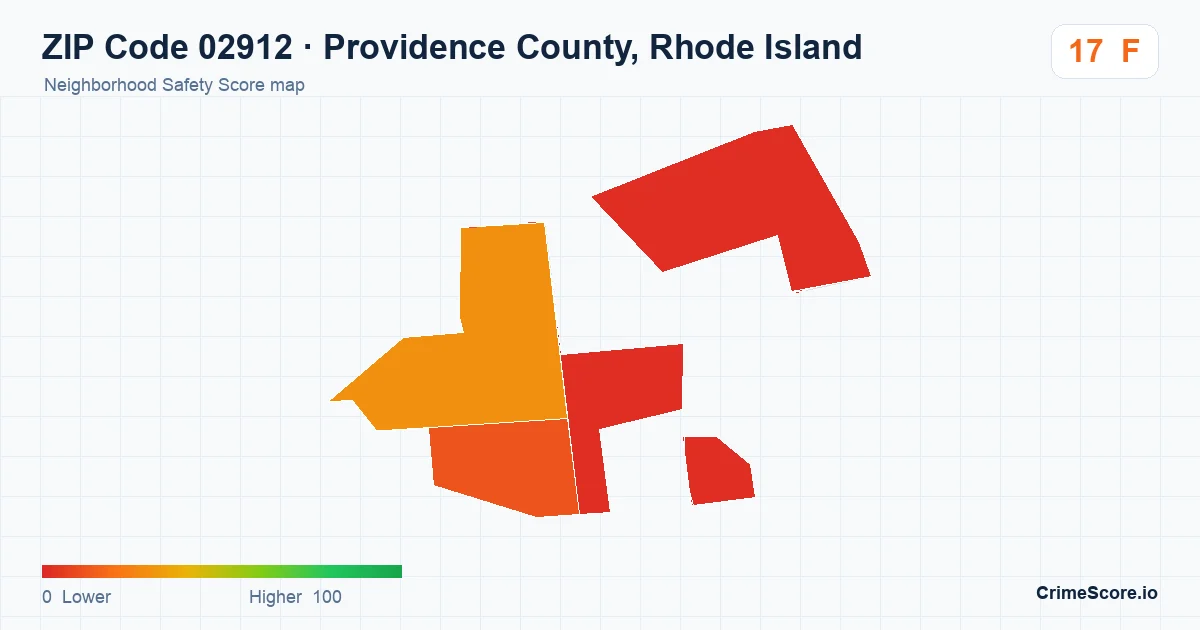 ZIP Code 02912 in Providence County, Rhode Island neighborhood Safety Score map