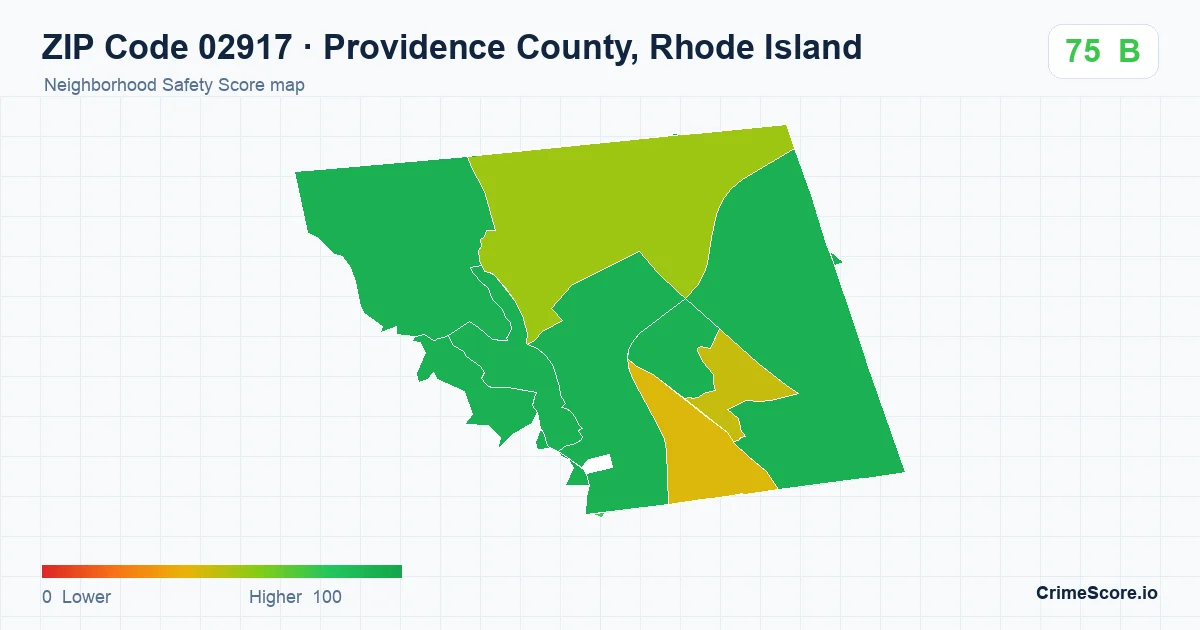 ZIP Code 02917 in Providence County, Rhode Island neighborhood Safety Score map