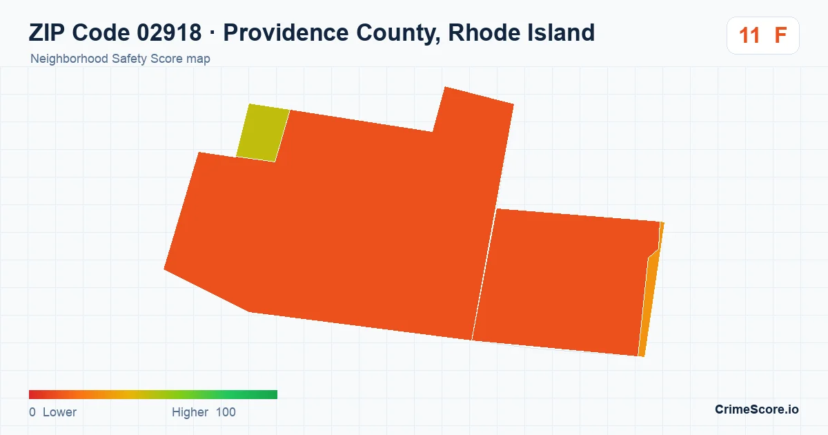 ZIP Code 02918 in Providence County, Rhode Island neighborhood Safety Score map