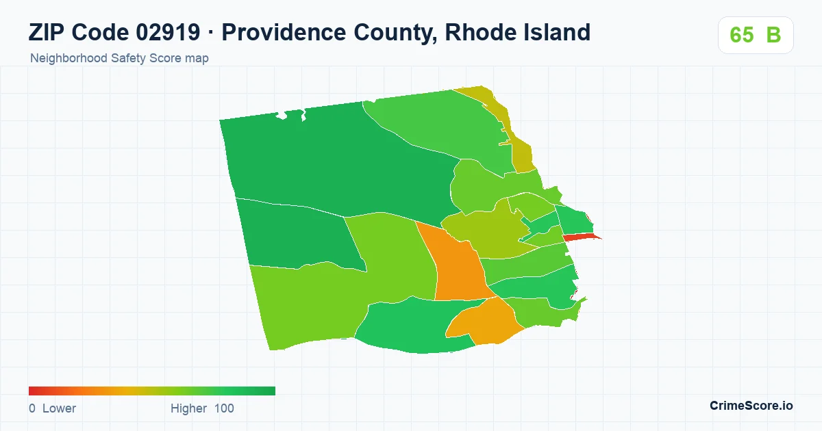 ZIP Code 02919 in Providence County, Rhode Island neighborhood Safety Score map