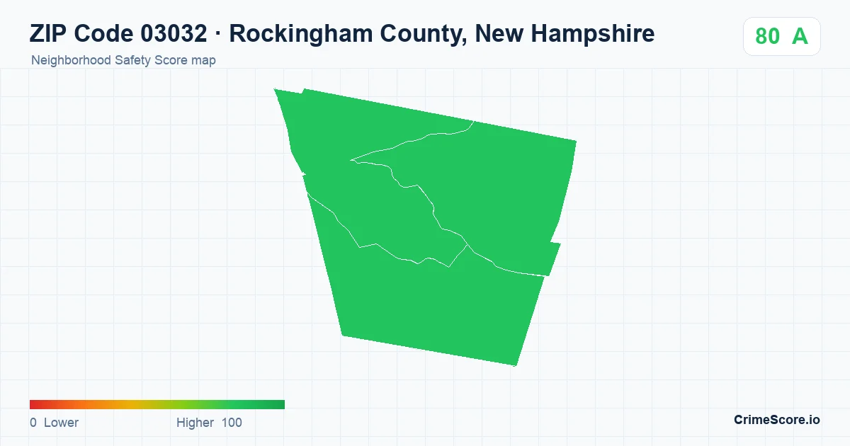 ZIP Code 03032 in Rockingham County, New Hampshire neighborhood Safety Score map