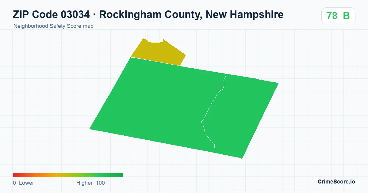 ZIP Code 03034 in Rockingham County, New Hampshire neighborhood Safety Score map