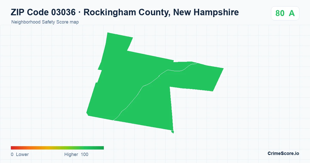 ZIP Code 03036 in Rockingham County, New Hampshire neighborhood Safety Score map