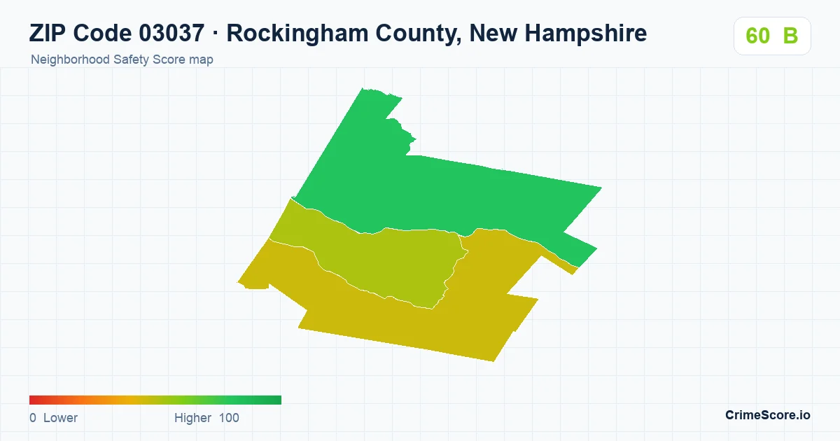 ZIP Code 03037 in Rockingham County, New Hampshire neighborhood Safety Score map