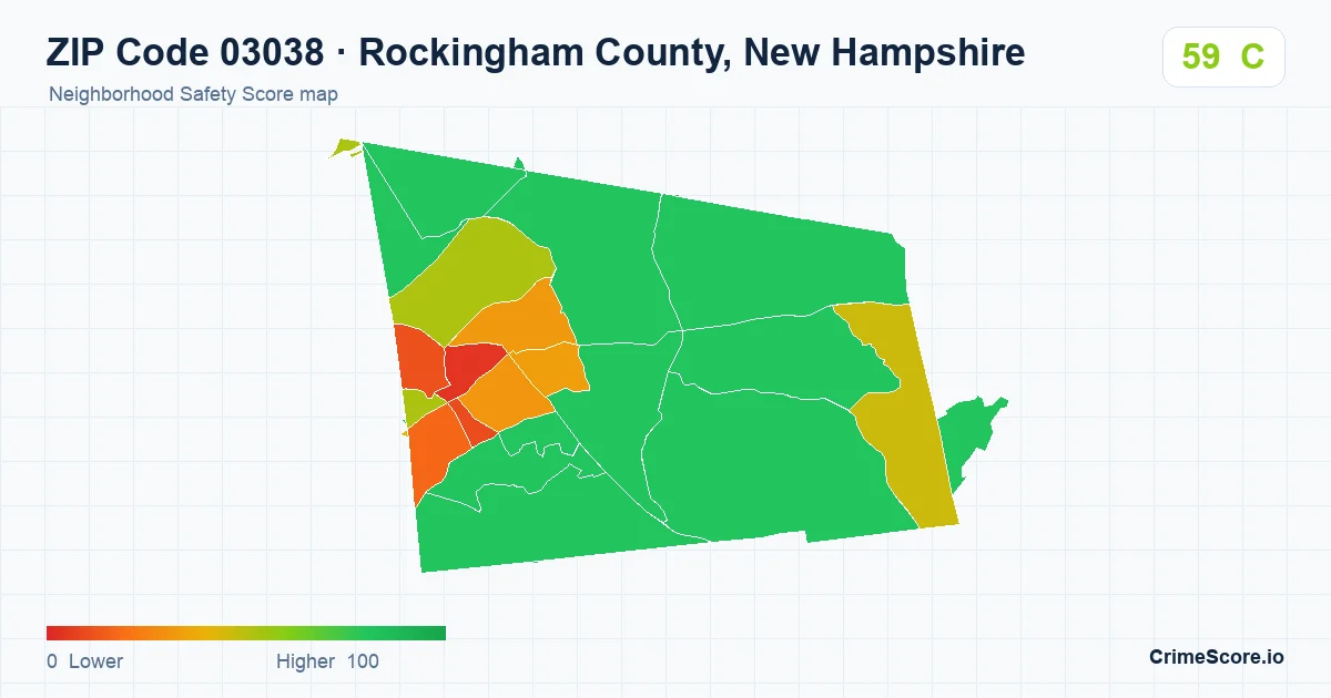 ZIP Code 03038 in Rockingham County, New Hampshire neighborhood Safety Score map
