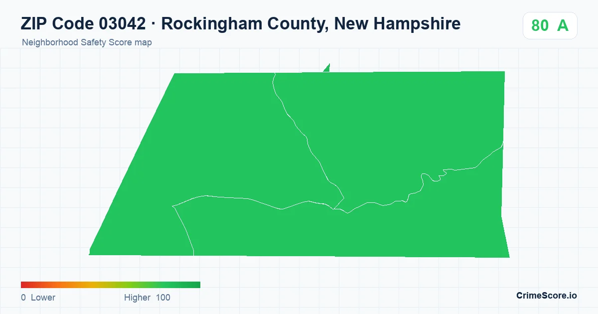 ZIP Code 03042 in Rockingham County, New Hampshire neighborhood Safety Score map