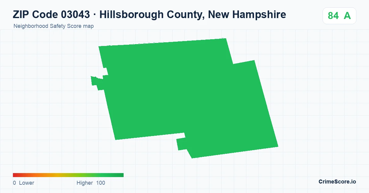 ZIP Code 03043 in Hillsborough County, New Hampshire neighborhood Safety Score map