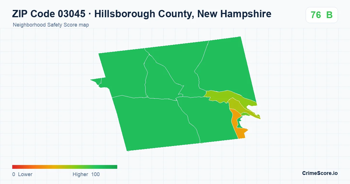 ZIP Code 03045 in Hillsborough County, New Hampshire neighborhood Safety Score map