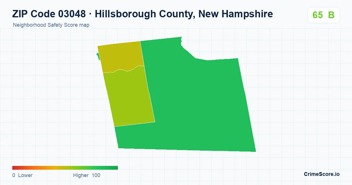 ZIP Code 03048 in Hillsborough County, New Hampshire neighborhood Safety Score map