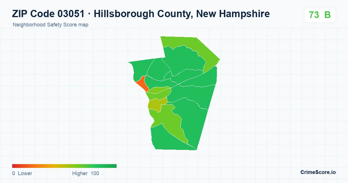 ZIP Code 03051 in Hillsborough County, New Hampshire neighborhood Safety Score map