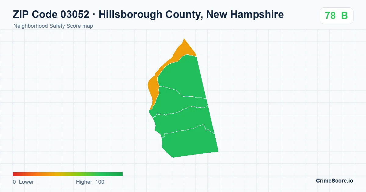 ZIP Code 03052 in Hillsborough County, New Hampshire neighborhood Safety Score map