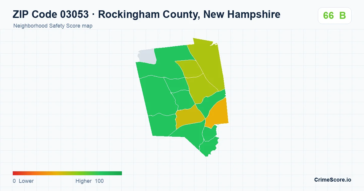 ZIP Code 03053 in Rockingham County, New Hampshire neighborhood Safety Score map