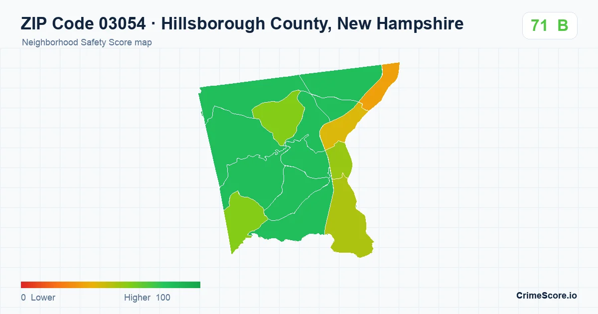ZIP Code 03054 in Hillsborough County, New Hampshire neighborhood Safety Score map