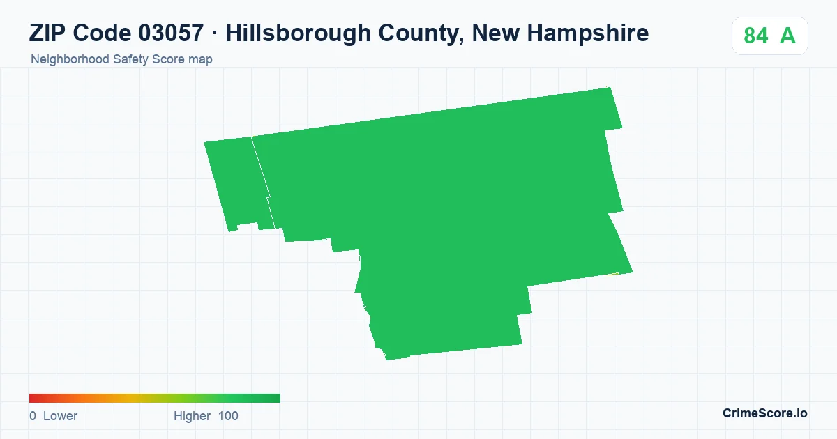 ZIP Code 03057 in Hillsborough County, New Hampshire neighborhood Safety Score map