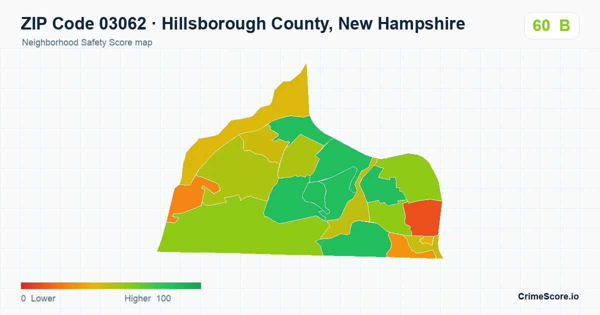 ZIP Code 03062 in Hillsborough County, New Hampshire neighborhood Safety Score map