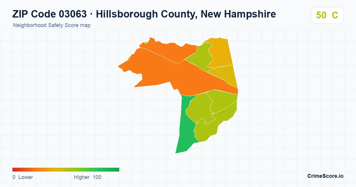ZIP Code 03063 in Hillsborough County, New Hampshire neighborhood Safety Score map