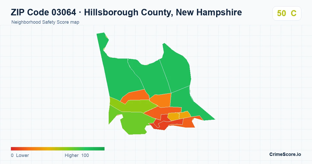 ZIP Code 03064 in Hillsborough County, New Hampshire neighborhood Safety Score map
