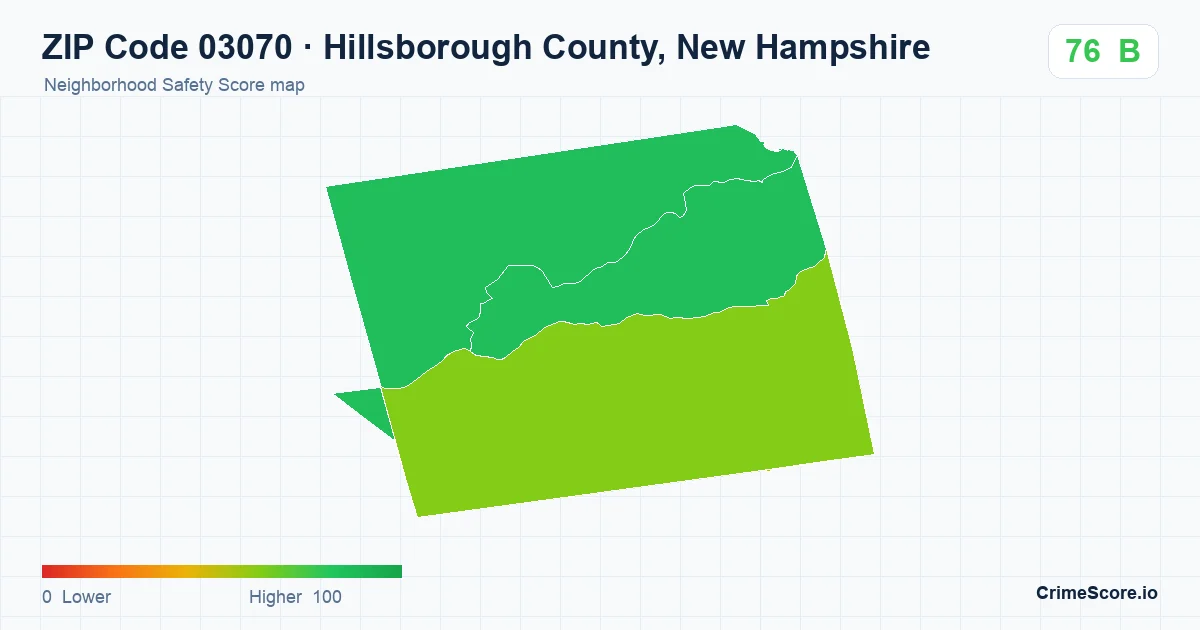ZIP Code 03070 in Hillsborough County, New Hampshire neighborhood Safety Score map
