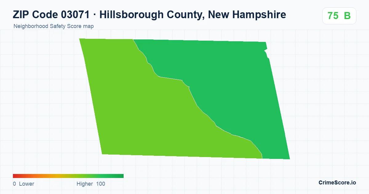 ZIP Code 03071 in Hillsborough County, New Hampshire neighborhood Safety Score map
