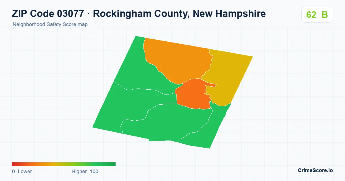 ZIP Code 03077 in Rockingham County, New Hampshire neighborhood Safety Score map