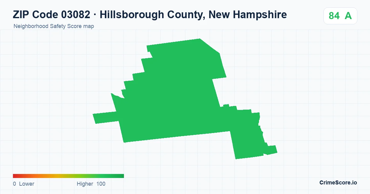 ZIP Code 03082 in Hillsborough County, New Hampshire neighborhood Safety Score map