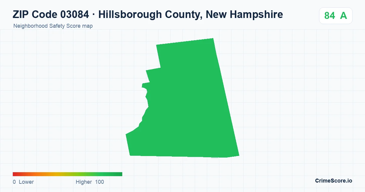 ZIP Code 03084 in Hillsborough County, New Hampshire neighborhood Safety Score map