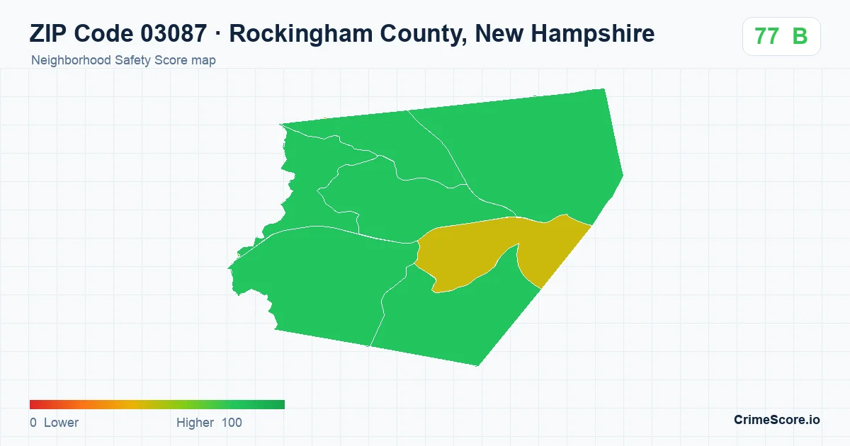 ZIP Code 03087 in Rockingham County, New Hampshire neighborhood Safety Score map