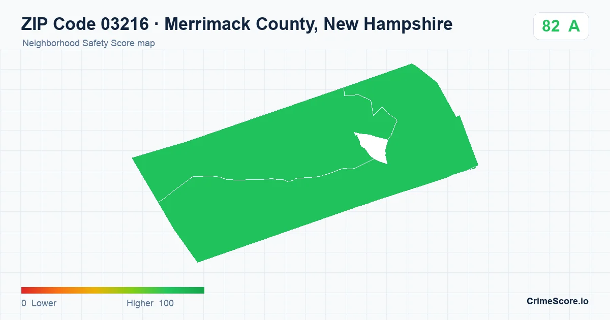 ZIP Code 03216 in Merrimack County, New Hampshire neighborhood Safety Score map