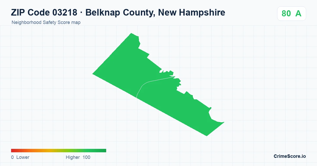 ZIP Code 03218 in Belknap County, New Hampshire neighborhood Safety Score map