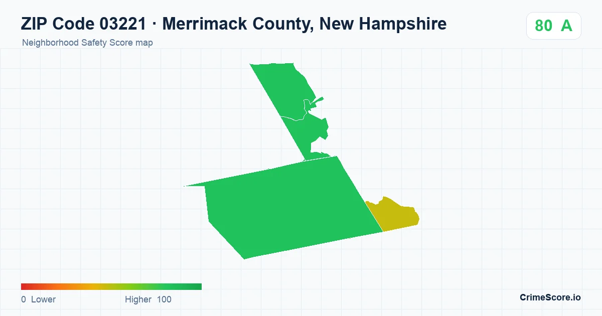 ZIP Code 03221 in Merrimack County, New Hampshire neighborhood Safety Score map