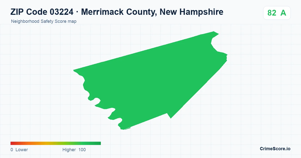 ZIP Code 03224 in Merrimack County, New Hampshire neighborhood Safety Score map