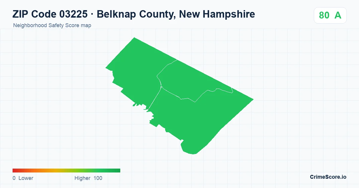 ZIP Code 03225 in Belknap County, New Hampshire neighborhood Safety Score map
