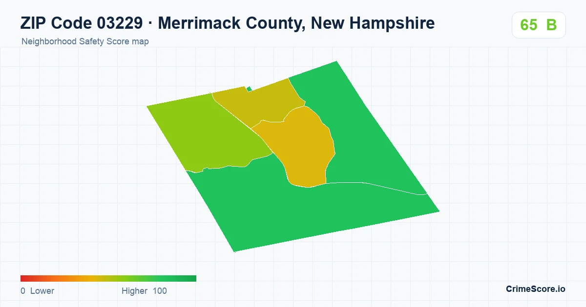 ZIP Code 03229 in Merrimack County, New Hampshire neighborhood Safety Score map